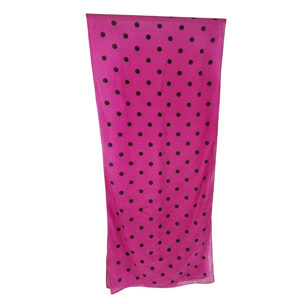 Echo 100% Silk Pink Black Polka Dot Oblong Sheer Scarf Rectangular
